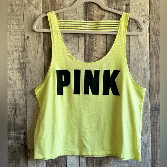 PINK Victoria’s Secret Bright Highlighter Yellow Tank Top Active Sz Large - Picture 1 of 7
